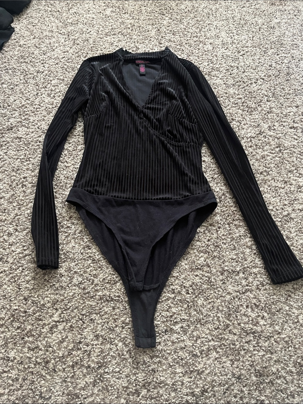 Material Girl Black Ribbed Wrap Long-Sleeve Bodysuit